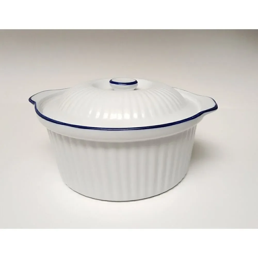 BIA Blanc De Table/Corningware Vintage Casserole Dish W/ Cobalt Blue Trim 9PCS